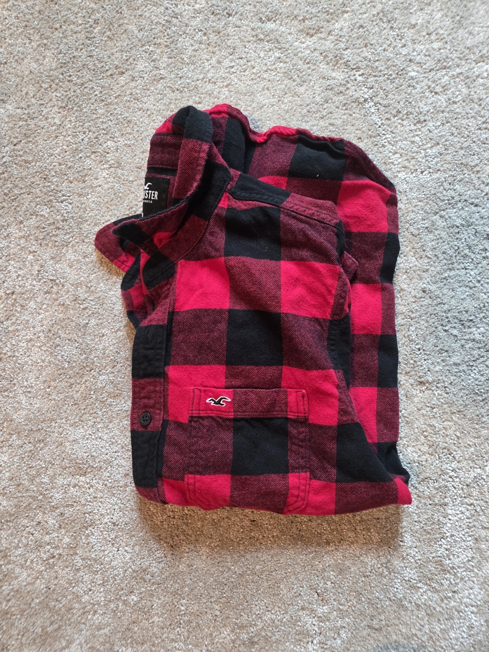 Hollister Red & Black Plaid Button-Up Shirt